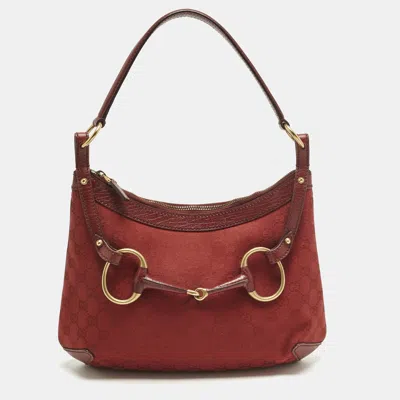 Pre-owned Gucci Red Gg Canvas And Leather Horsebit Hobo