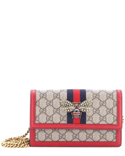 Gucci Red Gg Coated Canvas Queen Margaret Chain Wallet Mini (authentic Pre-  Loved) In Multi