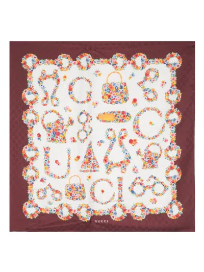 Gucci Red Gg-jacquard Floral Silk Scarf