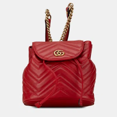 Pre-owned Gucci Red Gg Marmont Matelasse Backpack