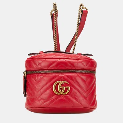 Pre-owned Gucci Red Gg Marmont Round Matelasse Leather Backpack