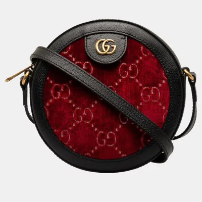 Pre-owned Gucci Red Gg Marmont Velvet Round Crossbody