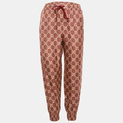 Pre-owned Gucci Red Gg Print Silk Jogger Pants M