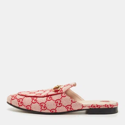 Pre-owned Gucci Red Gg Supreme Canvas Princetown Flat Mules Size 37