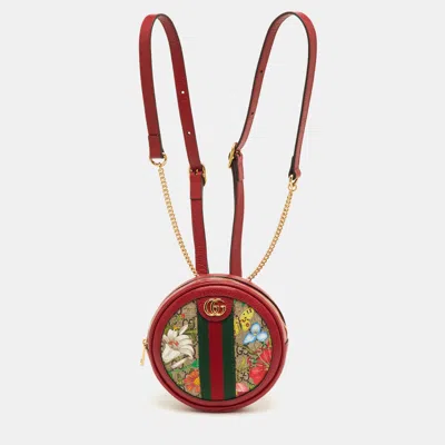 Pre-owned Gucci Red Gg Supreme Flora Ophidia Round Coated Canvas And Leather Backpack