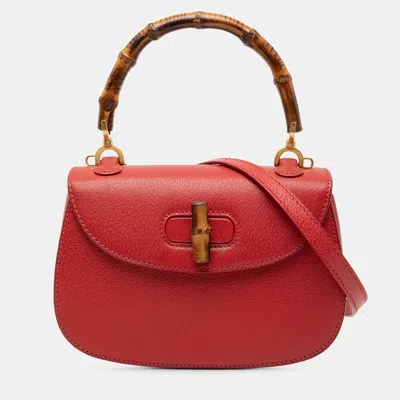 Pre-owned Gucci Red Grained Calfskin Bamboo Night