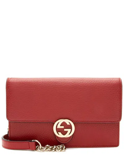 Gucci Red Grained Calfskin Interlocking G Chain Wallet (authentic Pre-loved)