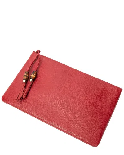 Gucci Red Grained Calfskin Leather Bamboo Tassel Zip Clutch (authentic Pre-  Loved)