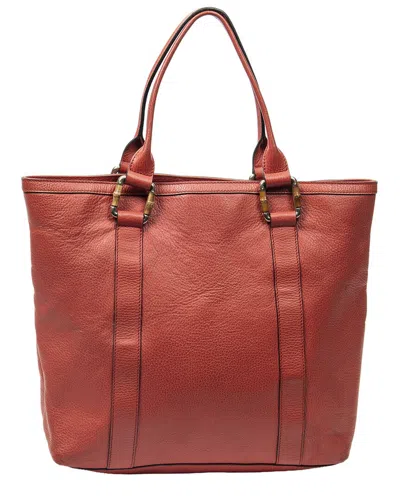Pre-owned Gucci Red Grained Leather Vertical Bamboo Bar Shopper (authentic Pre-loved)