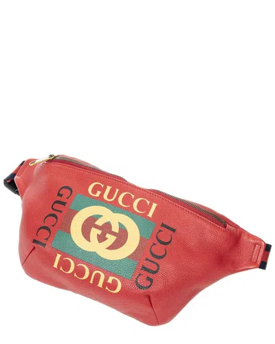 Gucci Red Grained Leather Web Logo Belt Bag (authentic Pre-loved)