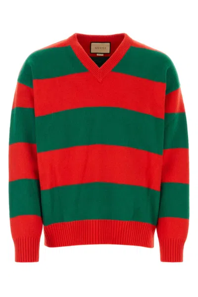 Gucci Red Green Embroidered Stretch Sweater In Multicolor