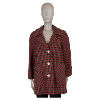 Pre-owned Gucci Red Green Wool 2021 Houndstooch Peacoat Coat Jacket 40 S