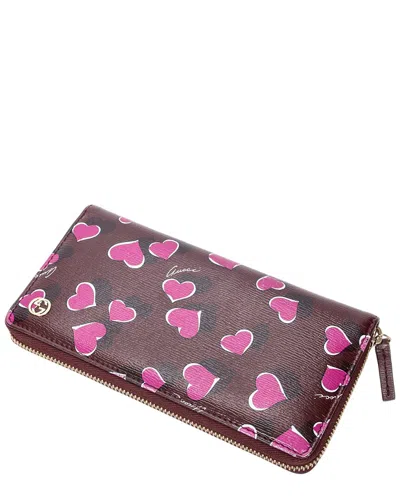 Pre-owned Gucci Red Heart Print Leather Heartbeat Zip Around Wallet (authentic Pre-loved) In White