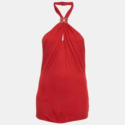 Pre-owned Gucci Red Horsebit Detail Crepe Jersey Halter Neck Top L