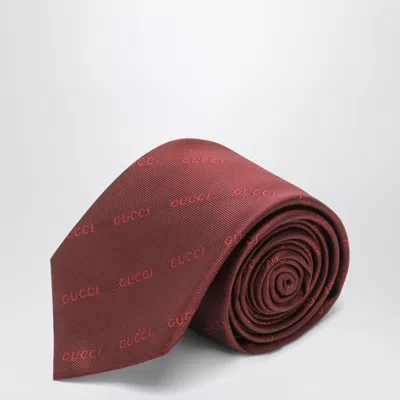 Gucci Red Jacquard Silk Tie With Allover Gg Motif