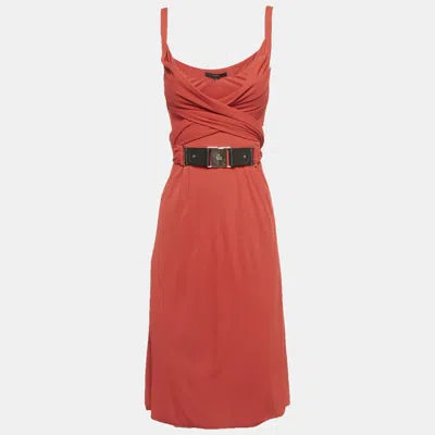 Pre-owned Gucci Red Jersey Belted Mini Dress S