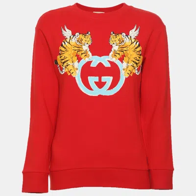 Pre-owned Gucci Red Jersey Winged Tiger Interlocking G Sweater 10 Yrs