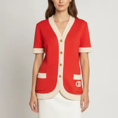 Pre-owned Gucci Red Knit Short Sleeve Buttoned Cardigan M
