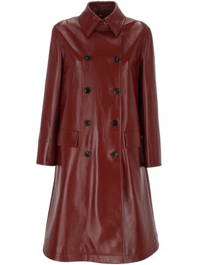 Gucci Red Lamb Leather Coat In Burgundy