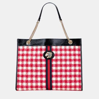 Pre-owned Gucci Red Large Web Tweed Rajah Tote