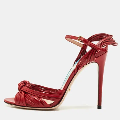 Pre-owned Gucci Red Leather Allie Knot Ankle Strap Sandals Size 36.5