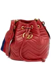 Gucci Red Leather & Nylon Gg Marmont Bucket Bag (authentic Pre-loved) In Red