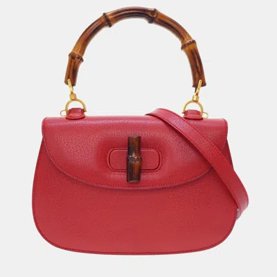 Pre-owned Gucci Red Leather Bamboo 1947 Top Handle Bag