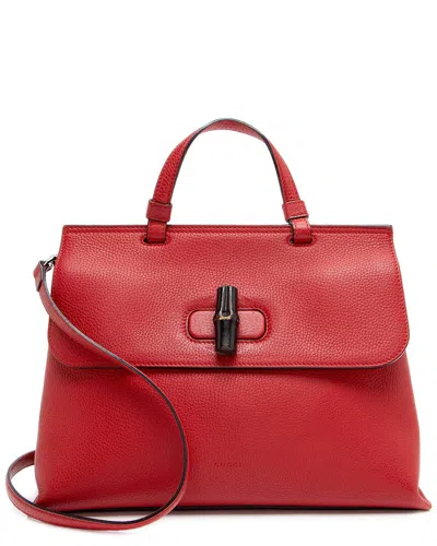 Gucci Red Leather Bamboo Daily Medium Top Handle (authentic Pre-loved)