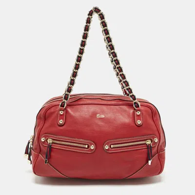 Pre-owned Gucci Red Leather Capri Bowler Bag