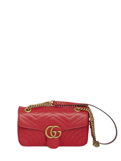 Gucci Red Leather Chevron Quilted Shoulder Handbag For Women