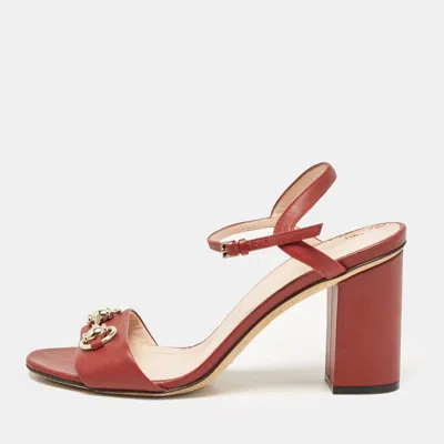 Pre-owned Gucci Red Leather Claudie Ankle Strap Sandals Size 38.5