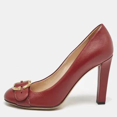Pre-owned Gucci Red Leather Gg Buckle Pumps Size 38.5
