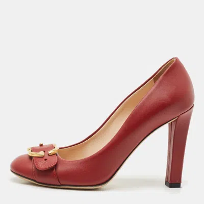 Pre-owned Gucci Red Leather Gg Buckle Pumps Size 38.5