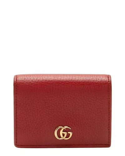 Pre-owned Gucci Red Leather Gg Marmont Card Case (authentic Pre-loved)