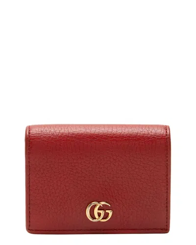 Pre-owned Gucci Red Leather Gg Marmont Card Case (authentic Pre-loved)