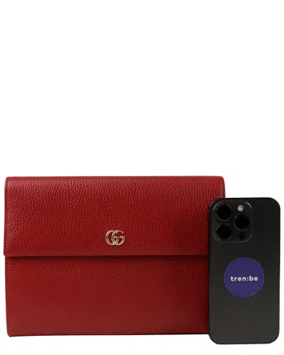 Gucci Red Leather Gg Marmont Flap Clutch (authentic Pre-loved)