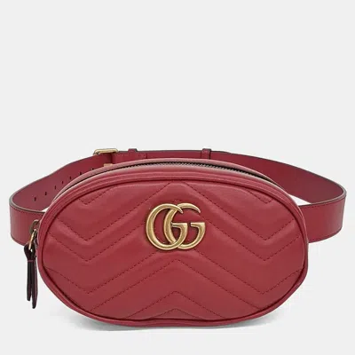 Pre-owned Gucci Red Leather Gg Marmont Matelasse Belt Bag