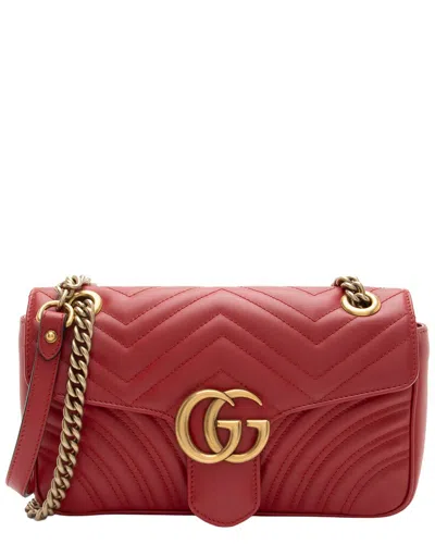 Gucci Red Leather Gg Marmont Medium Flap Bag (authentic Pre-loved) In Pattern