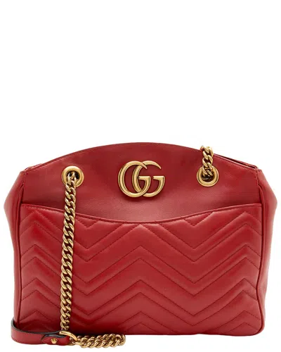 Gucci Red Leather Gg Marmont Medium Open Shoulder Bag (authentic Pre-loved)
