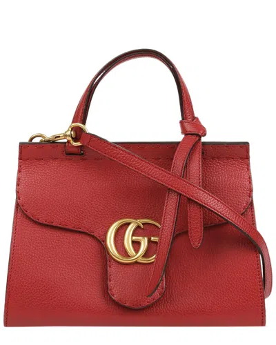 Gucci Red Leather Gg Marmont Mini Top Handle Shoulder Bag (authentic Pre-loved)