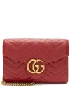 Gucci Red Leather Gg Marmont Mini Wallet On Chain (authentic Pre-loved) In Red