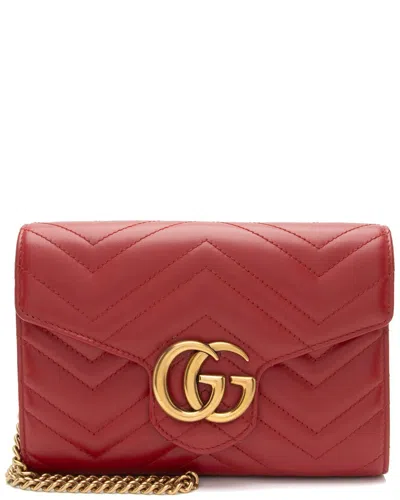 Gucci Red Leather Gg Marmont Mini Wallet On Chain (authentic Pre-loved)