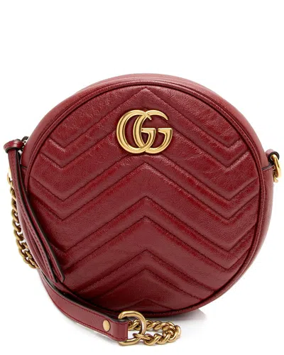 Gucci Red Leather Gg Marmont Round Mini Shoulder Bag (authentic Pre-loved)