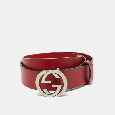 Pre-owned Gucci Red Leather Interlocking G Buckle Belt 85cm