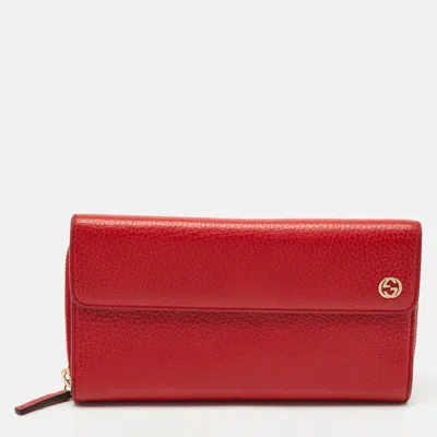 Pre-owned Gucci Red Leather Interlocking G Flap Continental Wallet