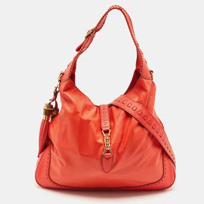 Pre-owned Gucci Red Leather Large New Jackie Hobo
