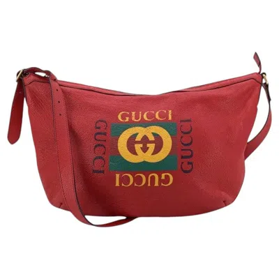 Pre-owned Gucci Red Leather Logo Print Half Moon Shoulder Bag Hobo
