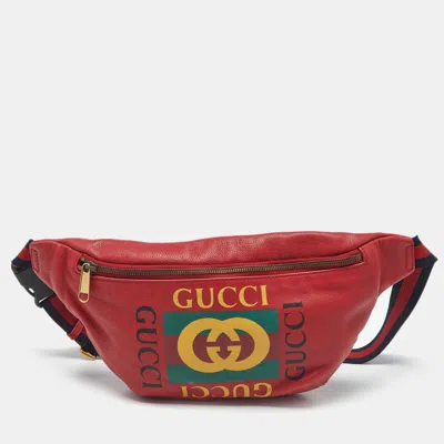 Pre-owned Gucci Red Leather Logo Web Belt Bag