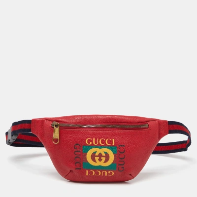 Pre-owned Gucci Red Leather Logo Web Belt Bag