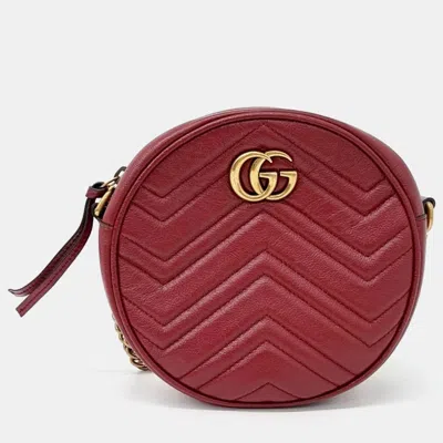 Pre-owned Gucci Red Leather Marmont Round Shoulder Bag